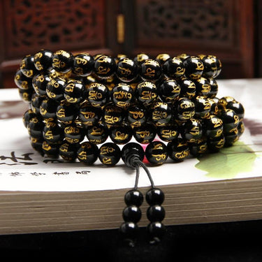 108 Six True Words Mantra Obsidian Mala Beads Bracelet - Om Mani Padme Hum-Your Soul Place